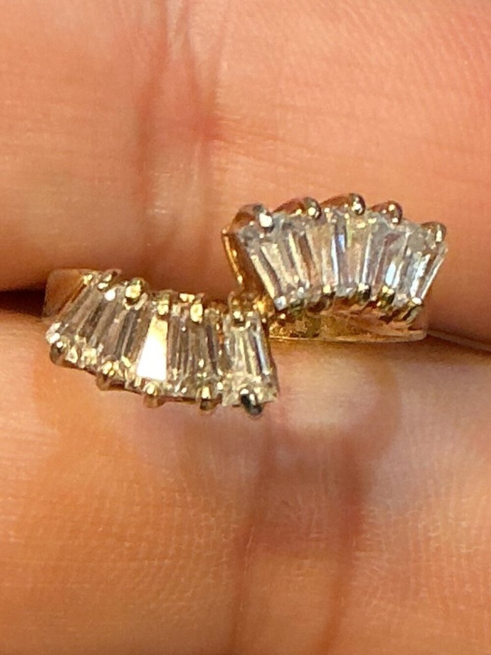 Vintage 14K GF Clear Baguette Rhinestone Bypass Cocktail Ring Size 6